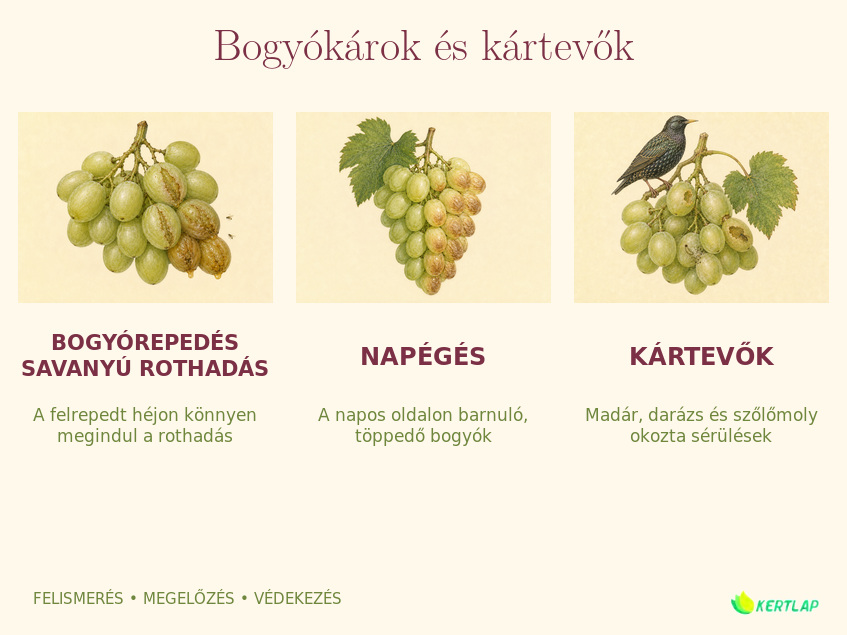 szőlő bogyókárok és kártevők