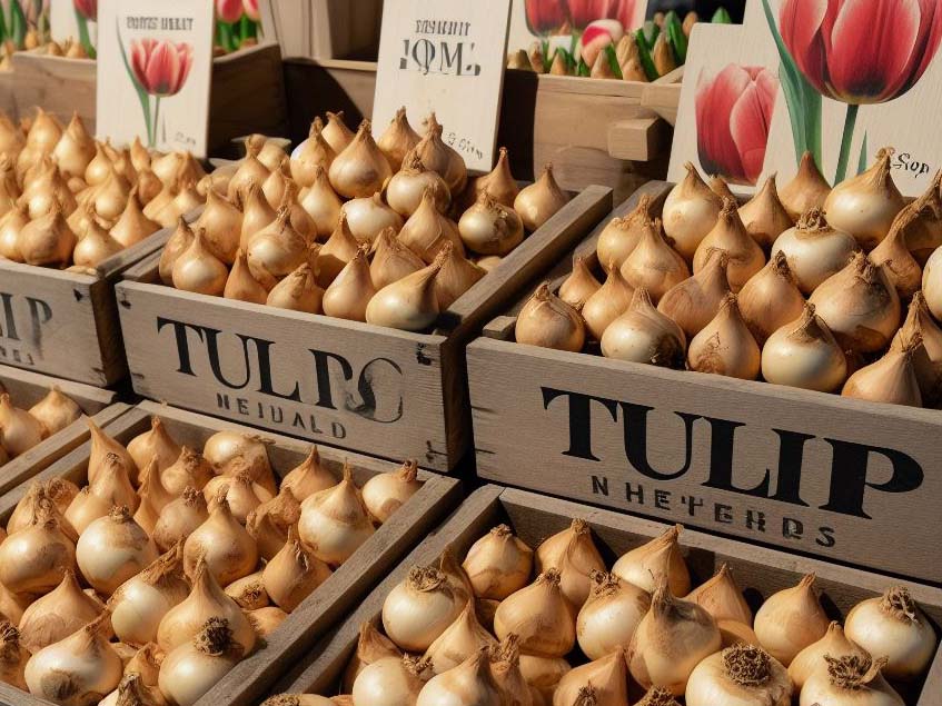 tulipánhagymák piacon