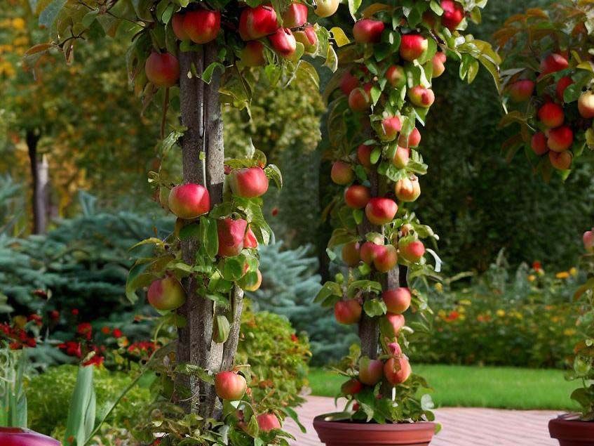 oszlopos almák edényben