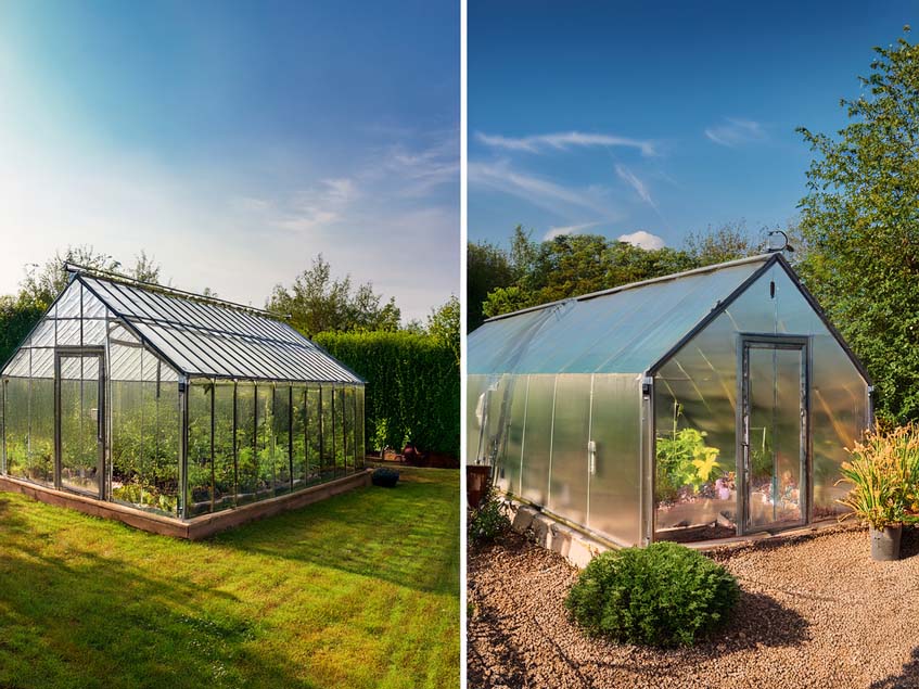 polikarbonát- és üveg falú üvegház