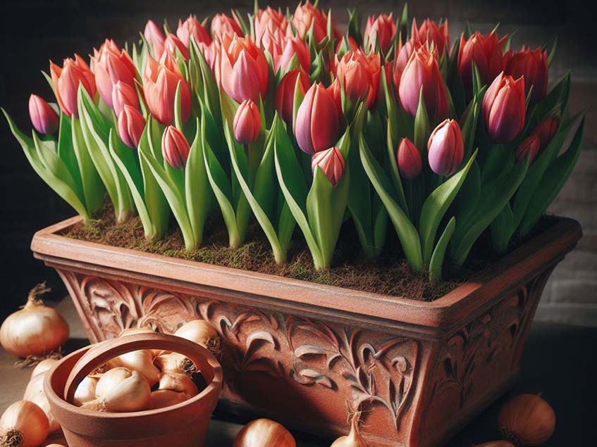 tulipánhagymák és tulipánok